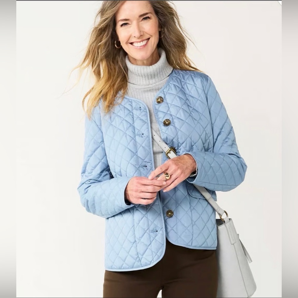 Croft & Barrow Women’s Baby Blue Quilted Button-Front Utility Jacket. Size: PXL